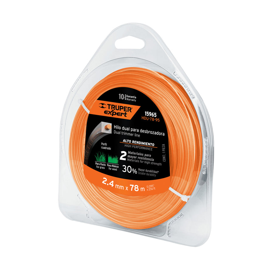 Hilo cuadrado dual p/desbrozadora, 2.4mm x78m,blíster EXPERT Caja con 4, 15965