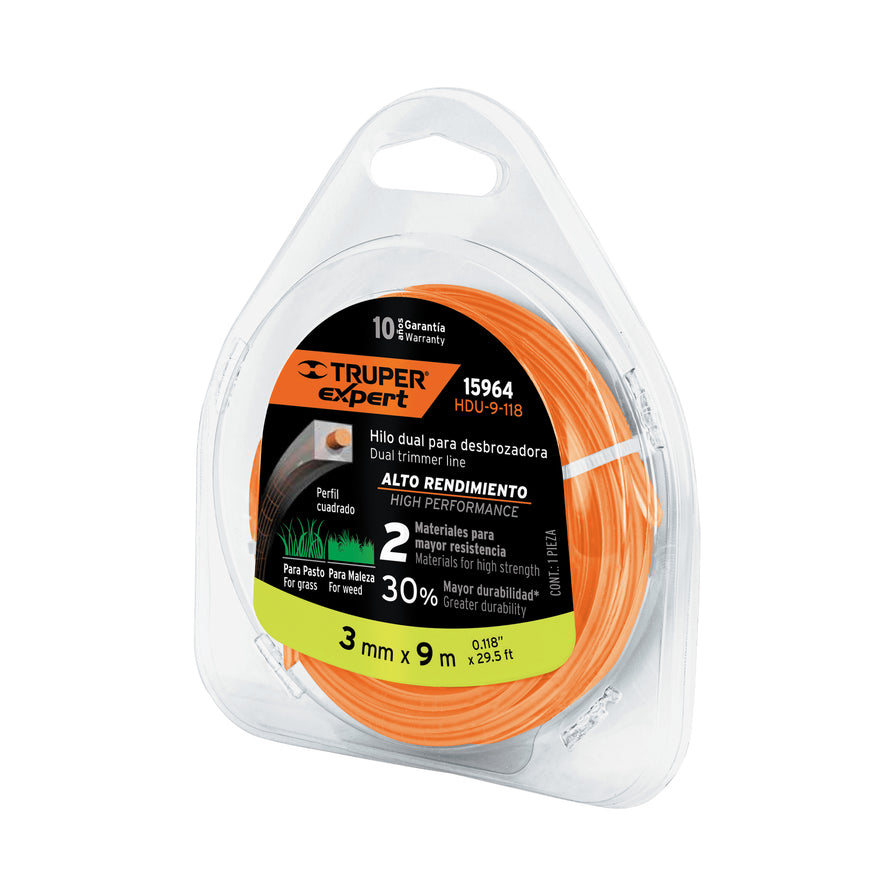 Hilo cuadrado dual p/desbrozadora, 3mm x 9m, blíster EXPERT Caja con 6, 15964