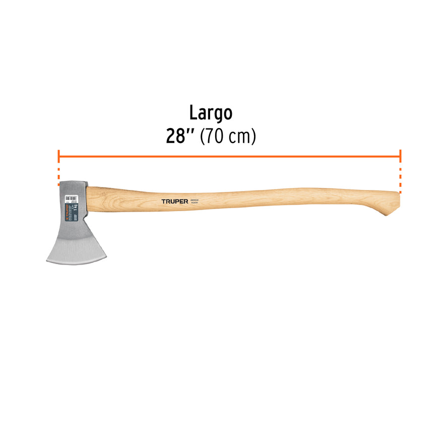 Hacha europea 1000 g, mango hickory 28', Truper Caja con 2, 101768