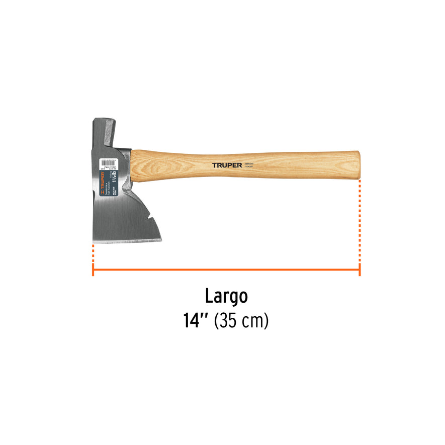 Hacha Doméstica 1-1/2 lb, mango hickory 14', Truper Caja con 4, 14952