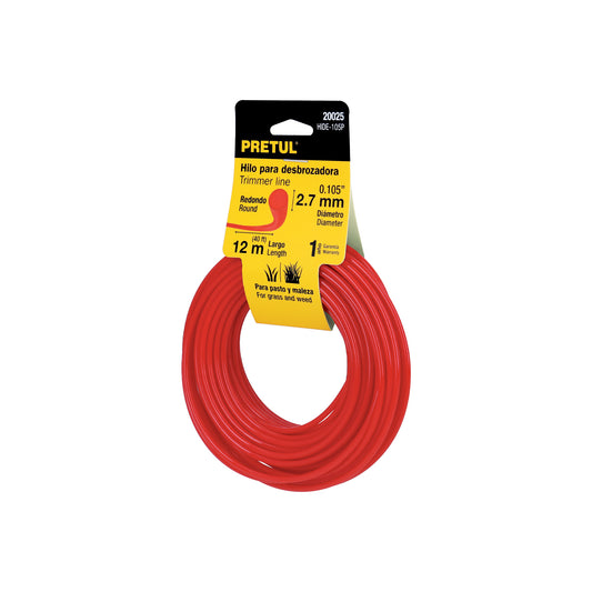 Hilo redondo, para desbrozadora, 2.7mm x12m, tarjeta, PRETUL Caja con 6, 20025
