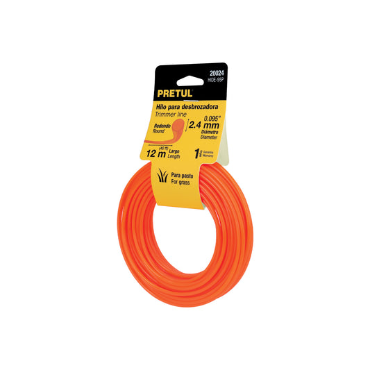 Hilo redondo, para desbrozadora, 2.4mm x12m, tarjeta, PRETUL Caja con 6, 20024