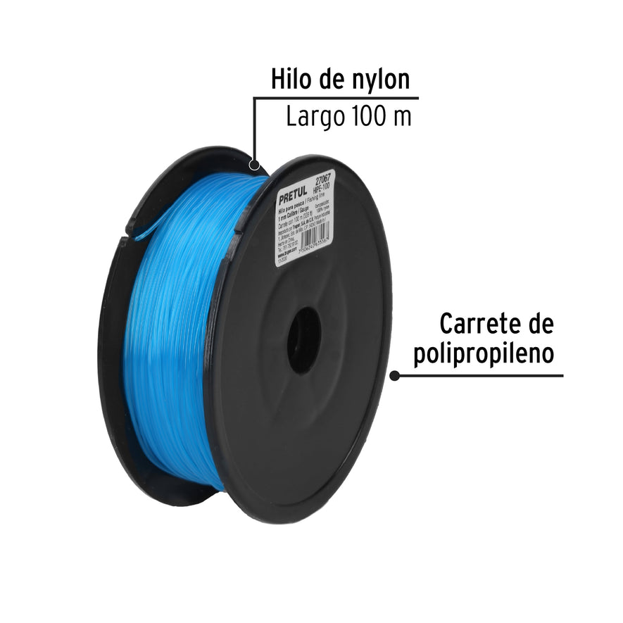 Carrete con 100 m de hilo para pesca azul calibre 1.00 mm Caja con 10, 27067