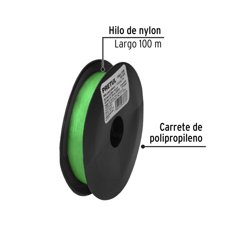 Carrete con 100 m de hilo para pesca verde calibre 0.30 mm Caja con 10, 22058