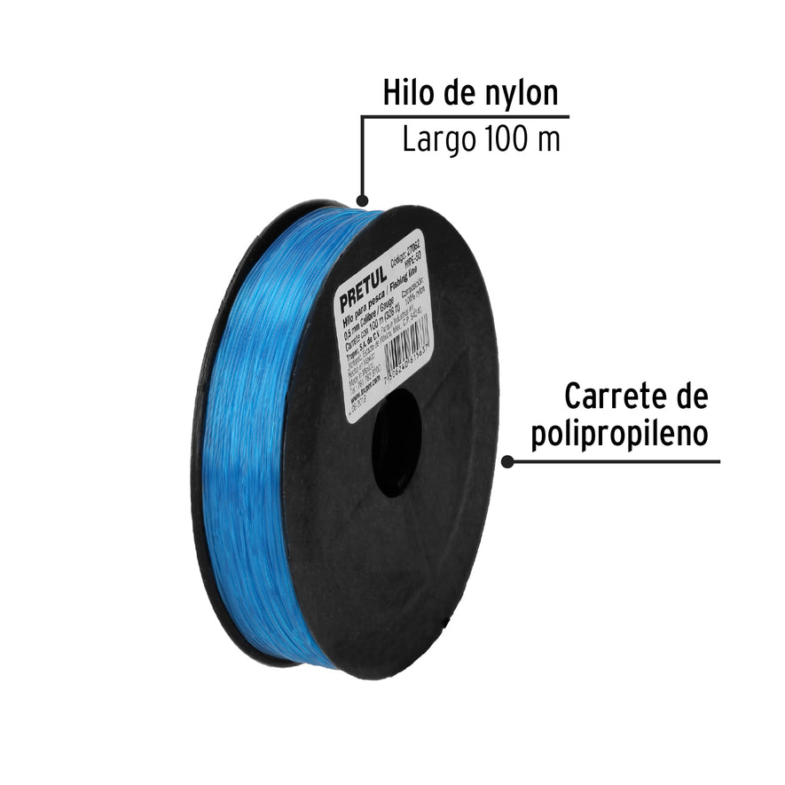 Carrete con 100 m de hilo para pesca azul calibre 0.50 mm Caja con 10, 27062
