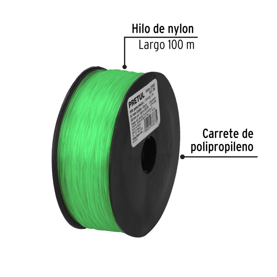 Carrete con 100 m de hilo para pesca verde calibre 0.70 mm Caja con 10, 22062