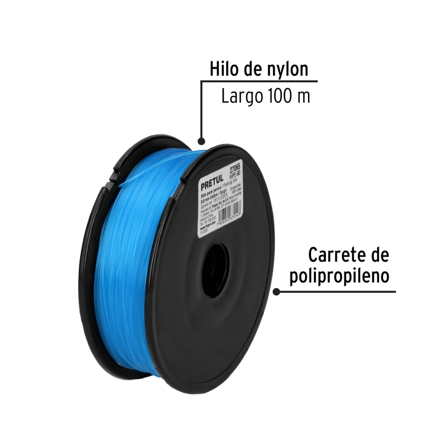 Carrete con 100 m de hilo para pesca azul calibre 0.80 mm Caja con 10, 27065