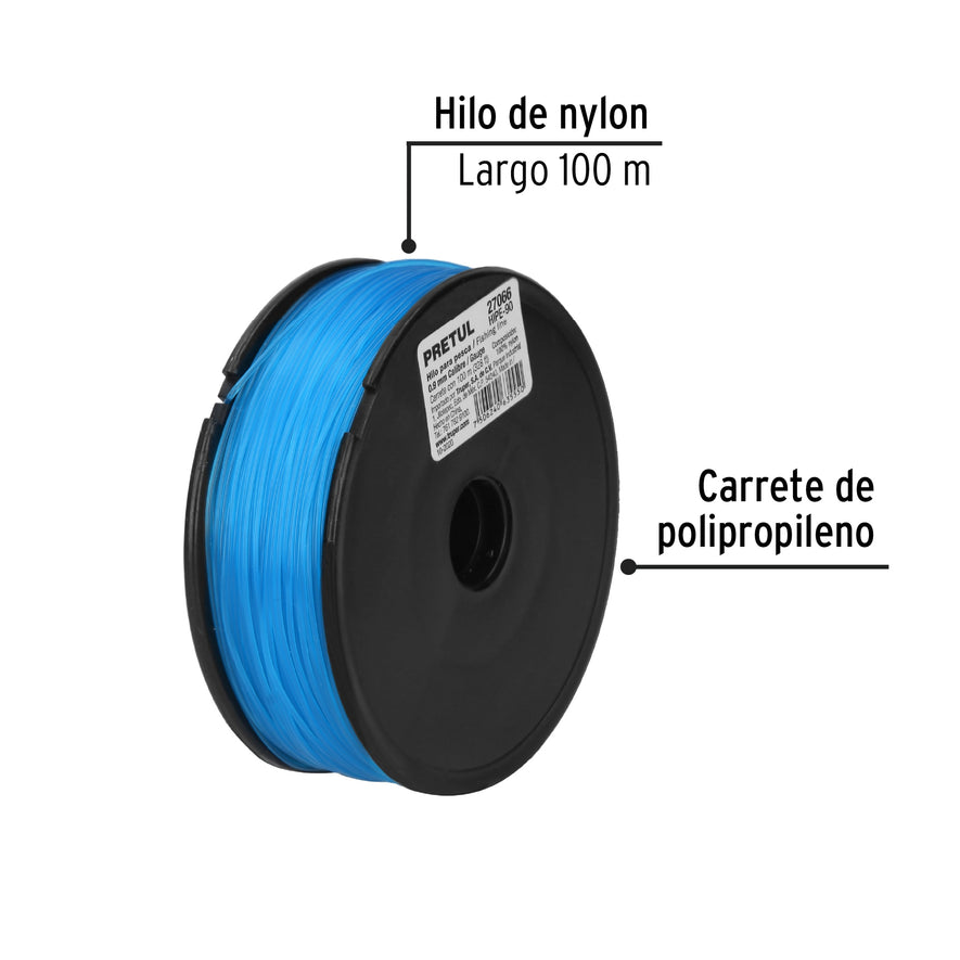 Carrete con 100 m de hilo para pesca azul calibre 0.90 mm Caja con 10, 27066