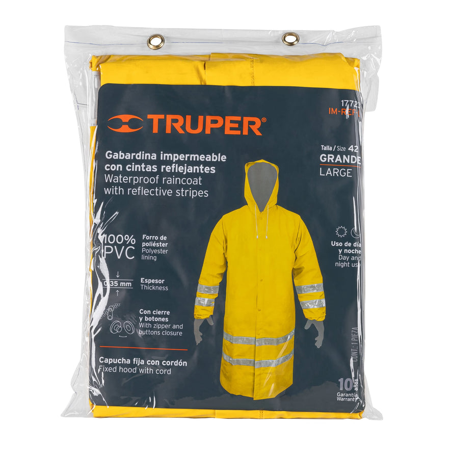 Gabardina impermeable doble capa con reflejante, G, Truper Caja con 5, 17723