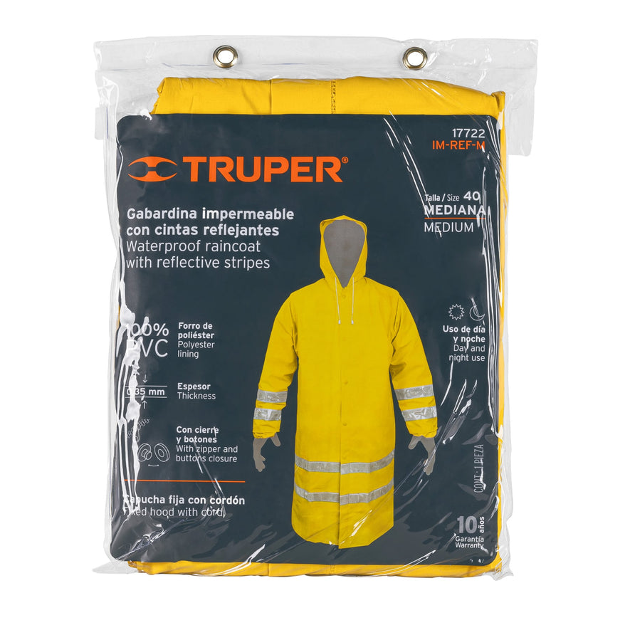 Gabardina impermeable doble capa con reflejante, M, Truper Caja con 5, 17722