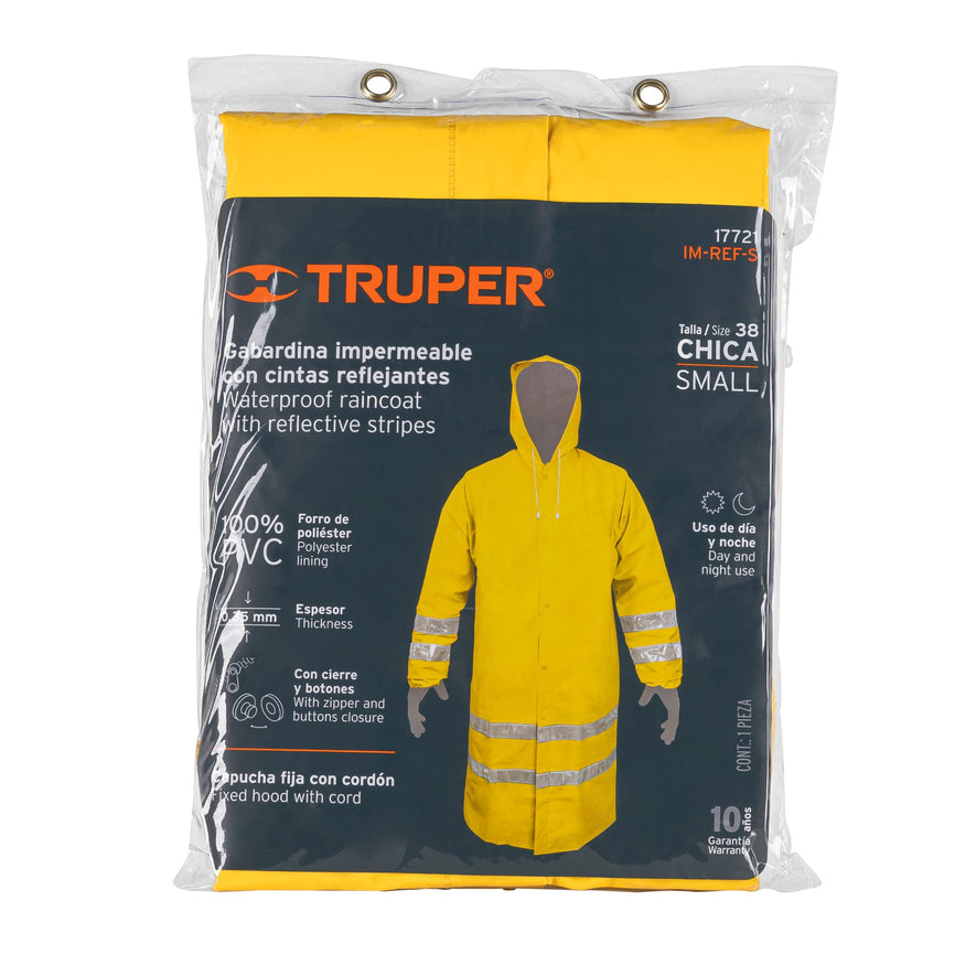 Gabardina impermeable doble capa con reflejante, CH, Truper Caja con 5, 17721