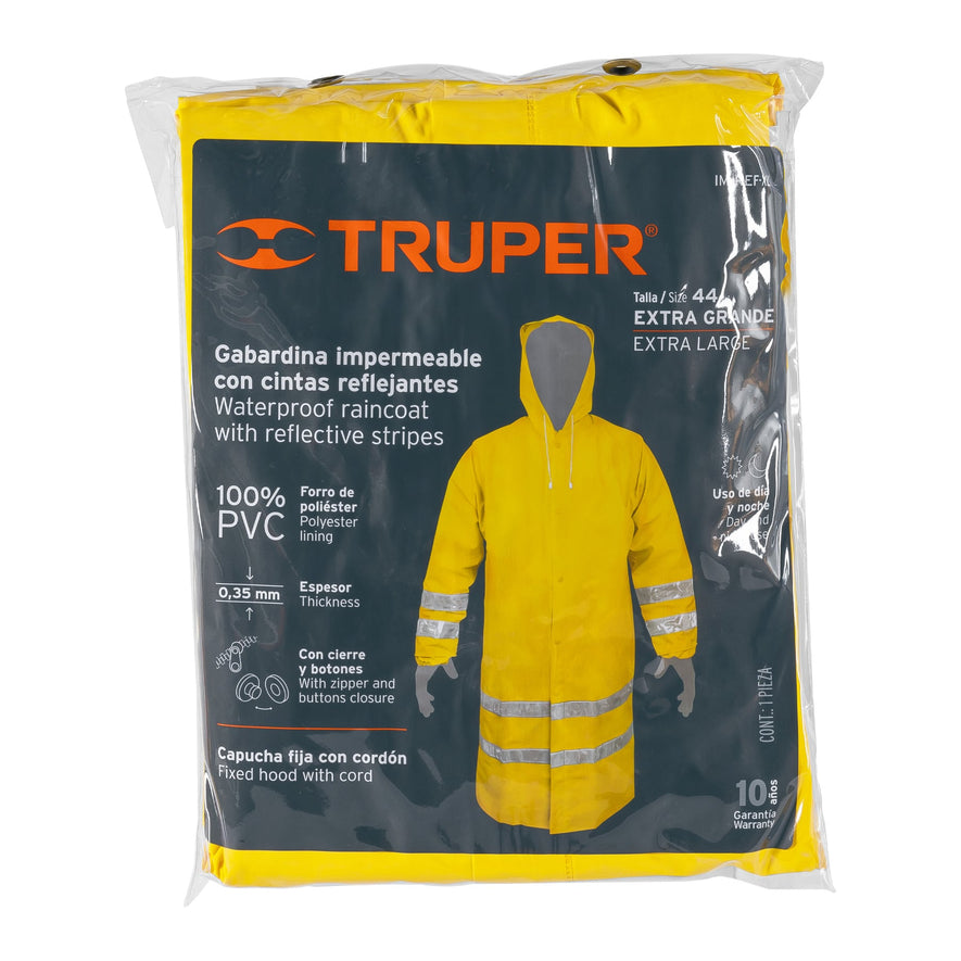 Gabardina impermeable doble capa con reflejante, XG, Truper Caja con 5, 17724