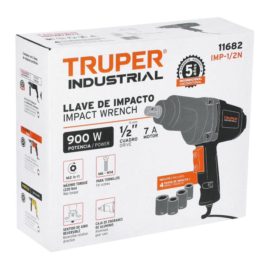 Llave de impacto 1/2', 900W, TRUPER INDUSTRIAL, 11682