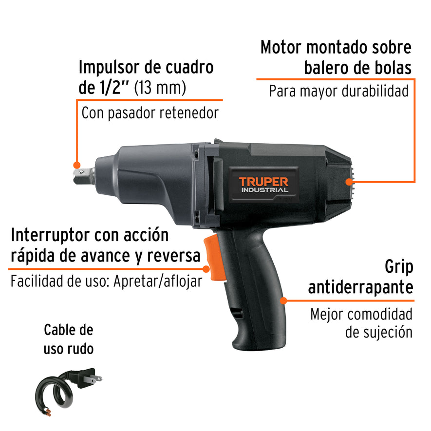 Llave de impacto 1/2', 900W, TRUPER INDUSTRIAL, 11682