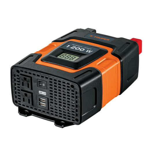 Inversor de corriente de 1200 W con puertos USB, Truper, 10491