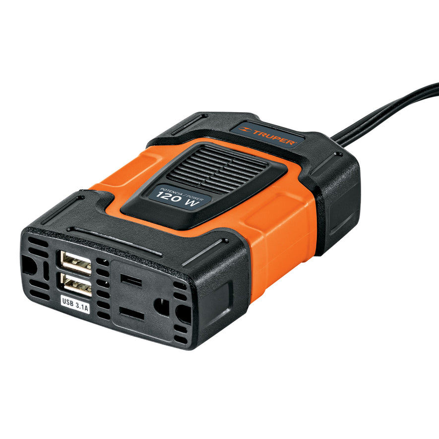 Inversor de corriente de 120 W con puertos USB, Truper, 10447