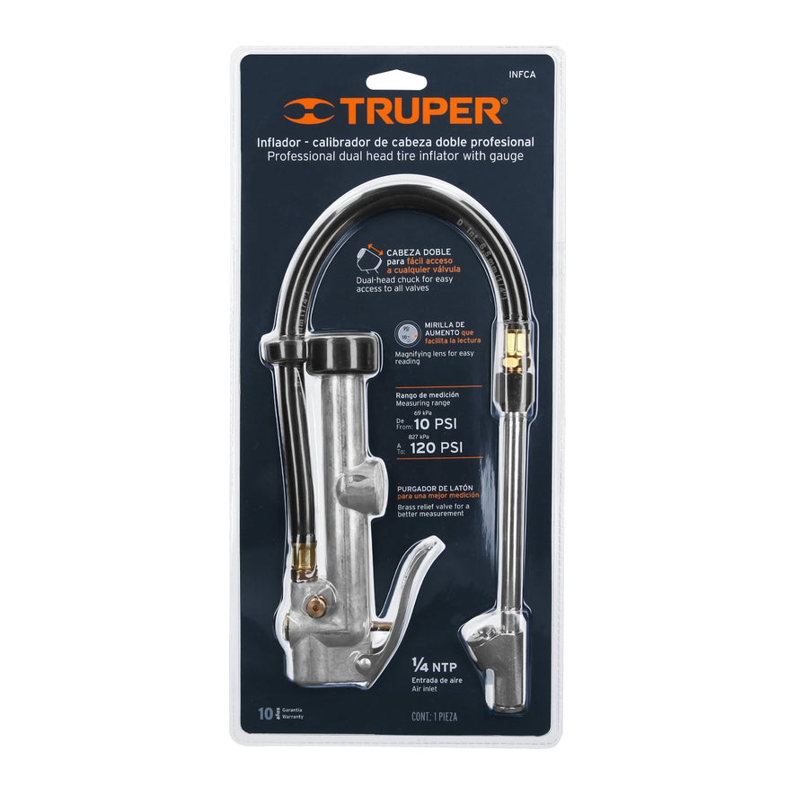 Inflador calibrador de cabeza doble, profesional,1/4' NPT, 19028