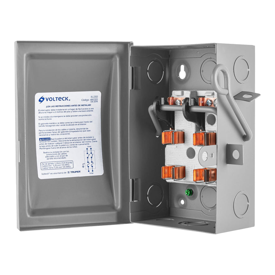Interruptor de seguridad 2 polos, 30 A, Volteck Caja con 4, 46020