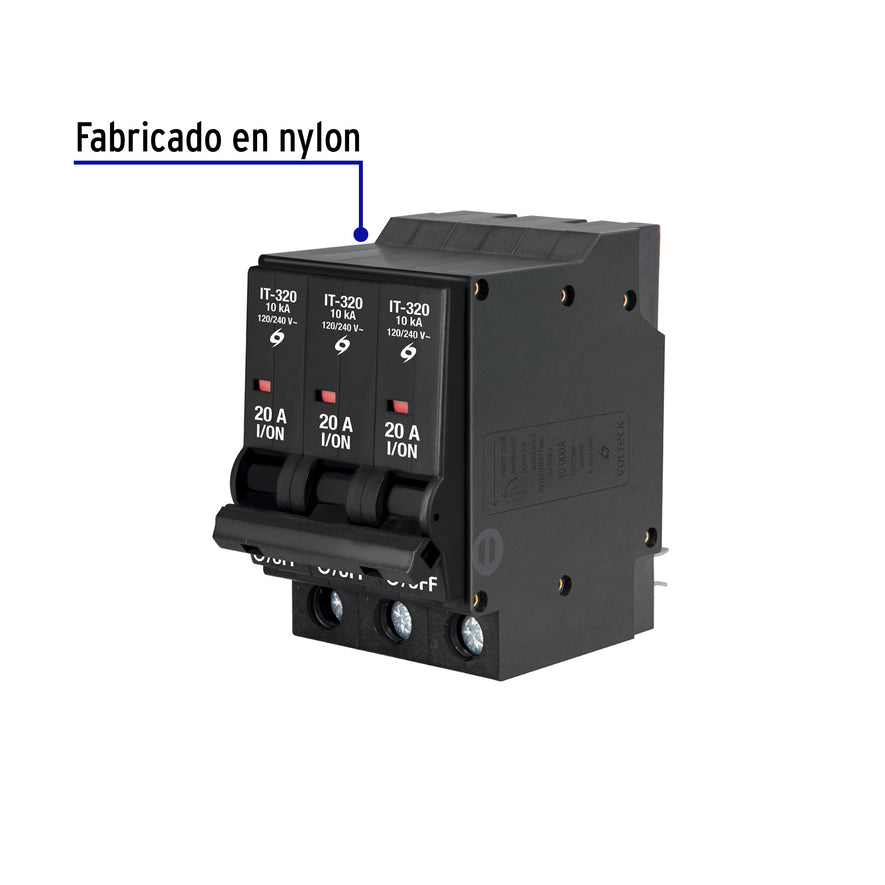 Interruptor de 3 polos 20A, enchufable, VOLTECK Caja con 2, 47514