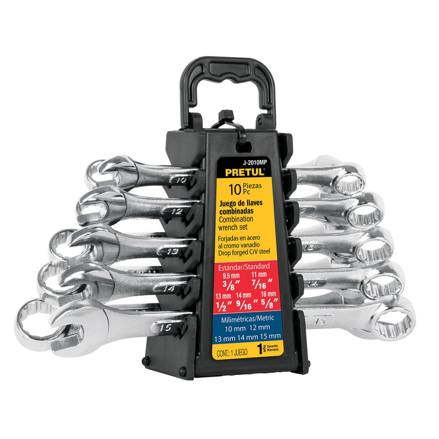Juego de 10 llaves combinadas std y mm, PRETUL Caja con 3, 21996