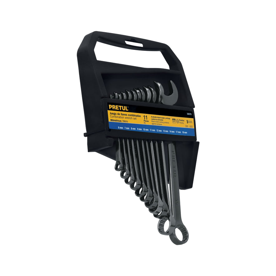 Juego de 11 llaves combinadas mm, acabado gun metal, Pretul Caja con 2, 26078