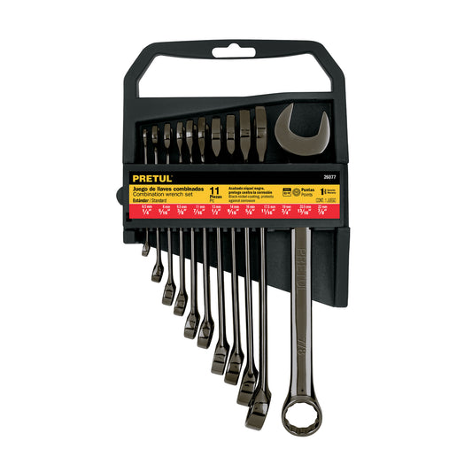 Juego de 11 llaves combinadas std, acabado gun metal, Pretul, 26077