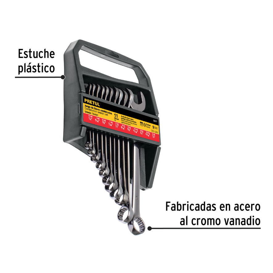 Juego de 11 llaves combinadas std, acabado gun metal, Pretul, 26077