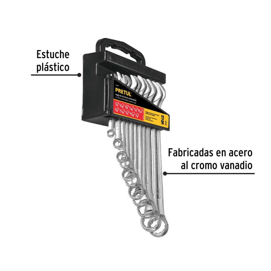 Juego de 11 llaves combinadas std, PRETUL Caja con 3, 21990