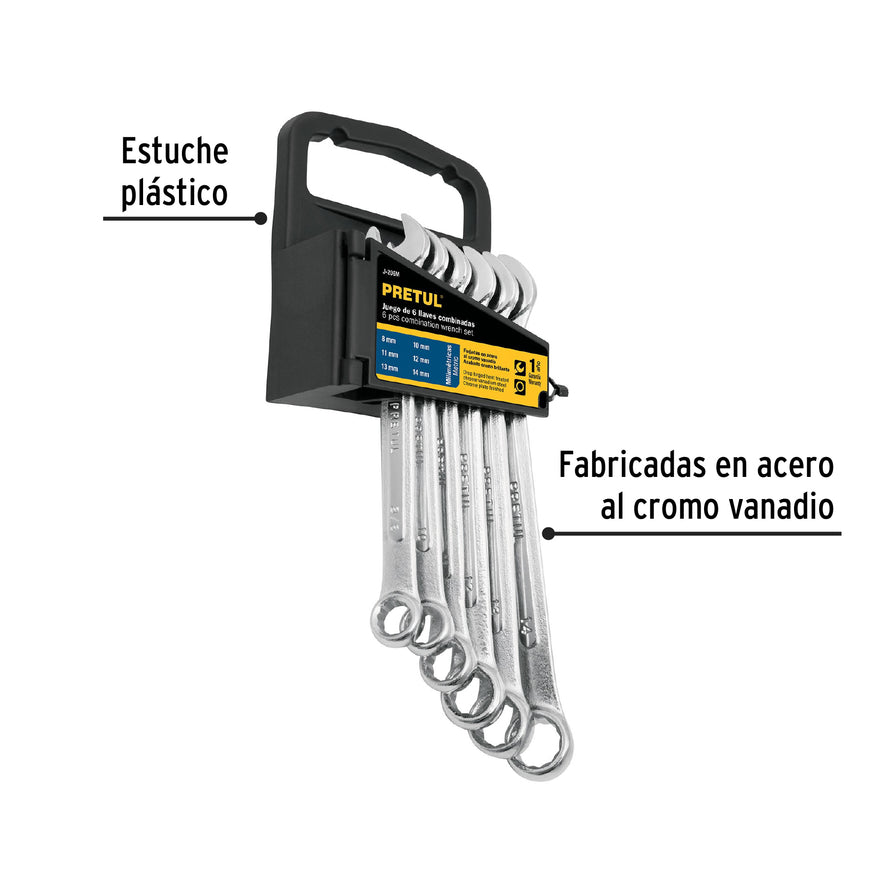 Juego de 6 llaves combinadas mm, PRETUL Caja con 3, 22017