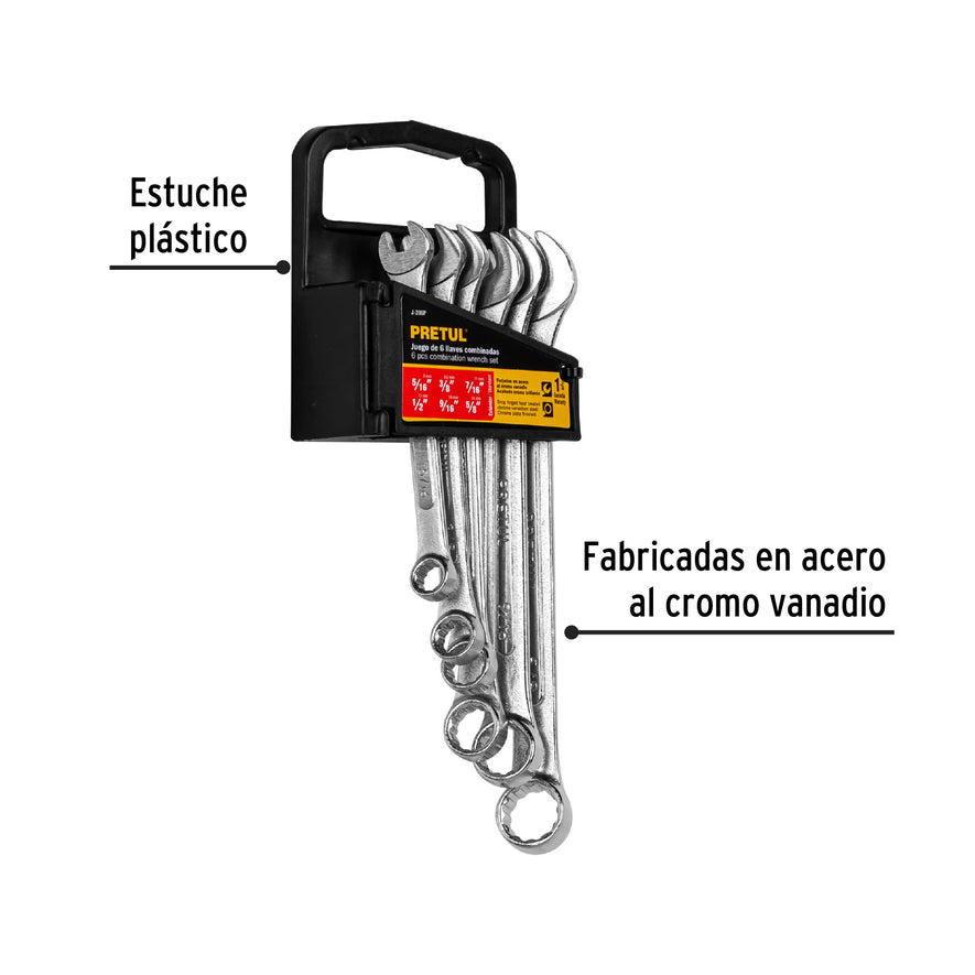 Juego de 6 llaves combinadas std, PRETUL Caja con 3, 22016