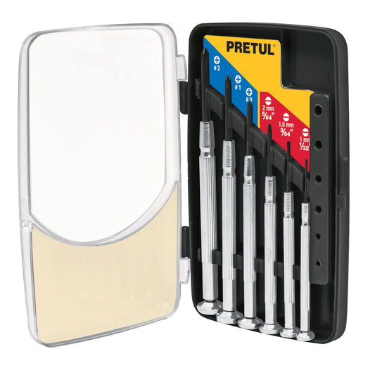 Juego con 6 desarmadores de precisión mango metálico, Pretul Caja con 4, 21382