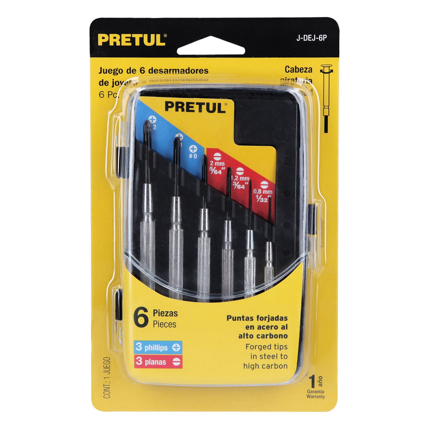 Juego con 6 desarmadores de precisión mango metálico, Pretul Caja con 4, 21382