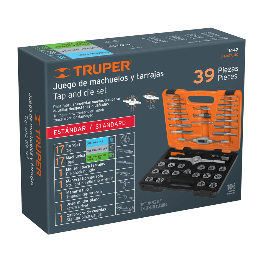 Juego de 40 piezas de machuelos y tarrajas, Truper, 11442