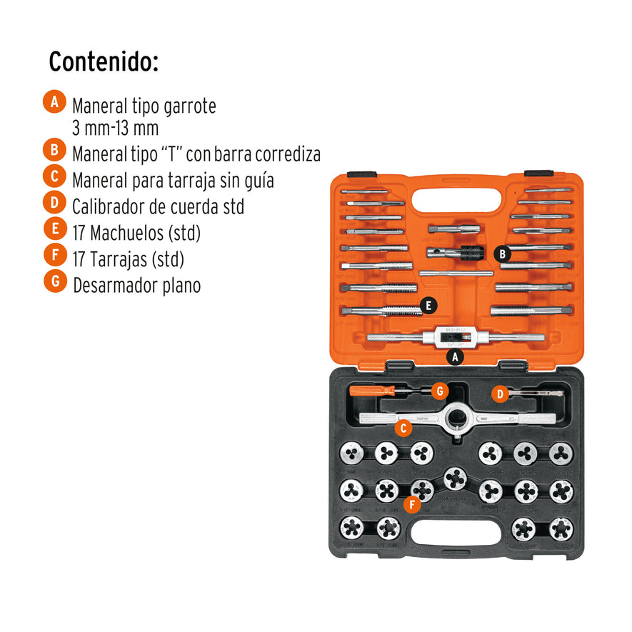 Juego de 40 piezas de machuelos y tarrajas, Truper, 11442