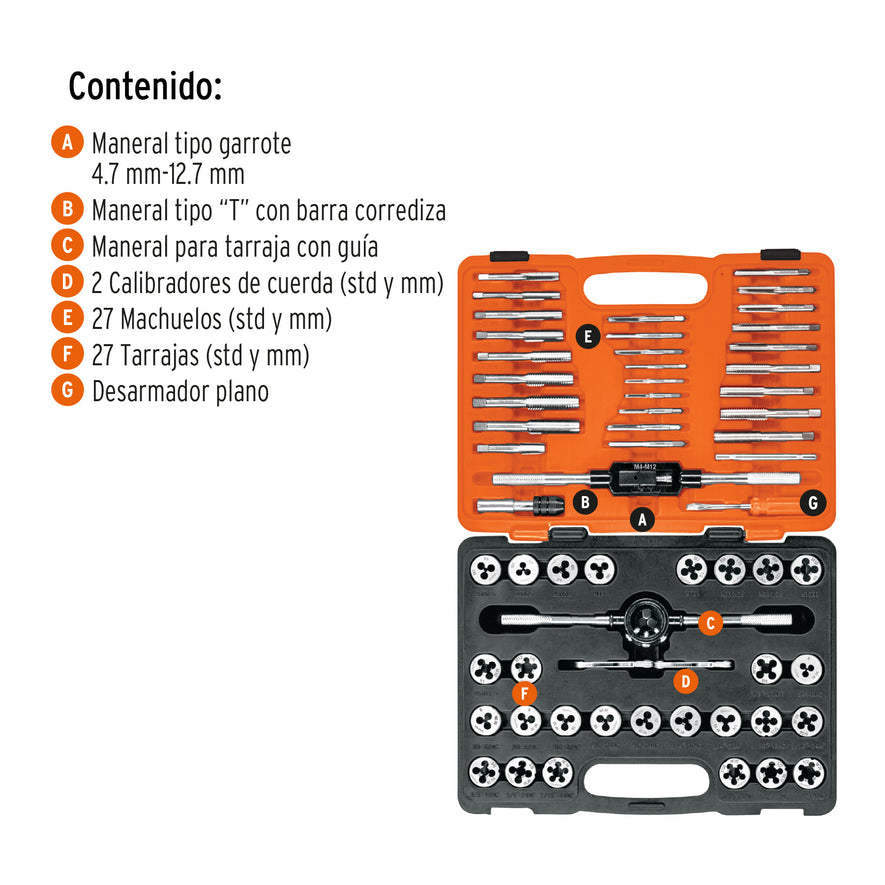 Juego de 60 piezas de machuelos y tarrajas, Truper, 11443