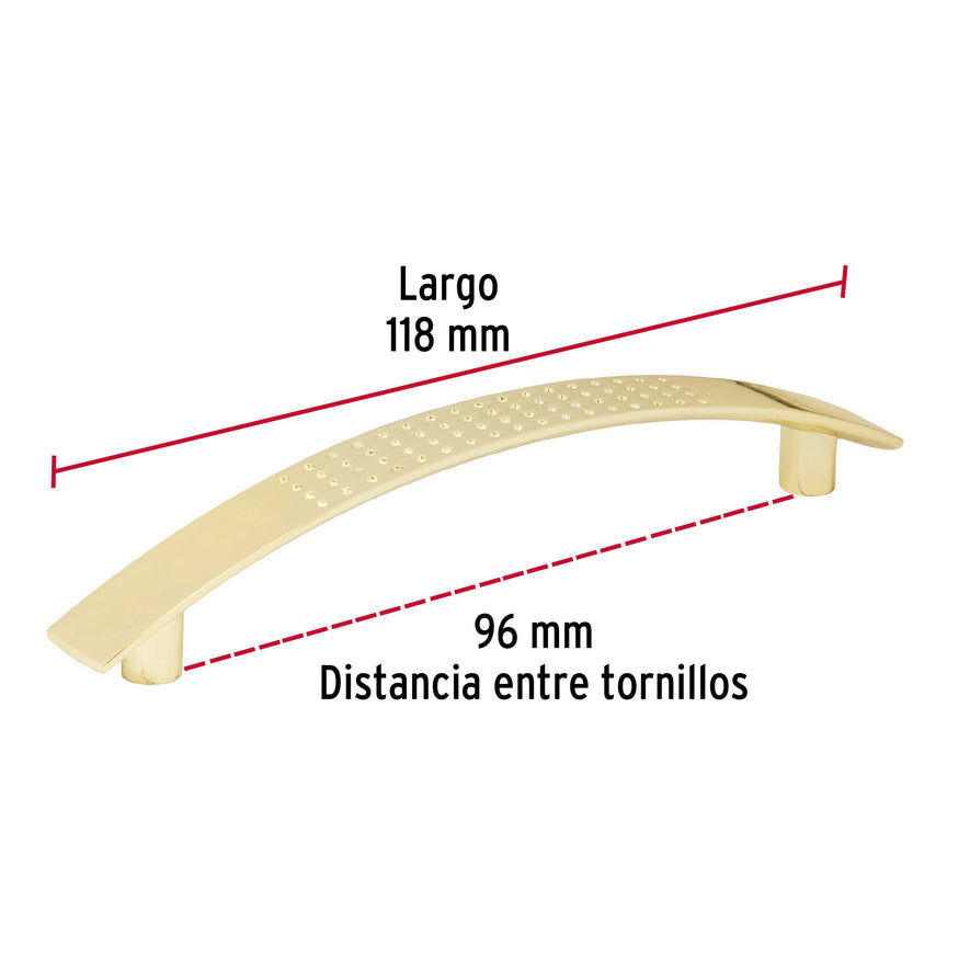Jaladera metálica de 96mm estilo 'Contempo', latón brillante Caja con 12, 43822