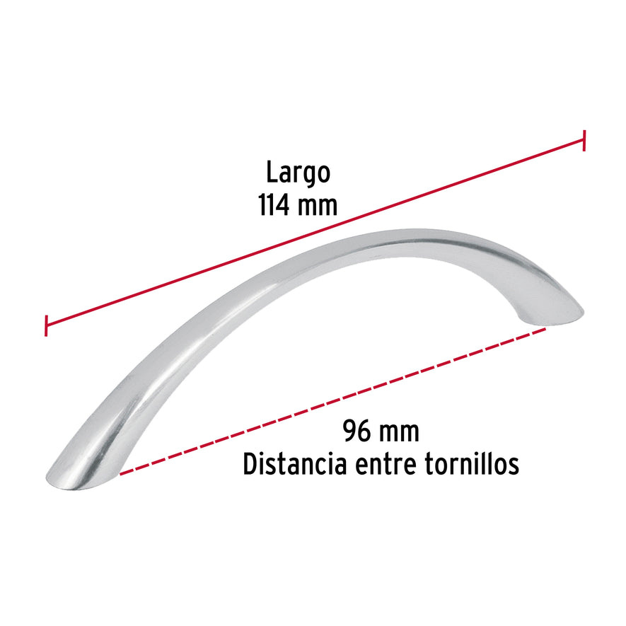 Jaladera metálica de 96mm estilo 'Arco', níquel satinado Caja con 12, 43824