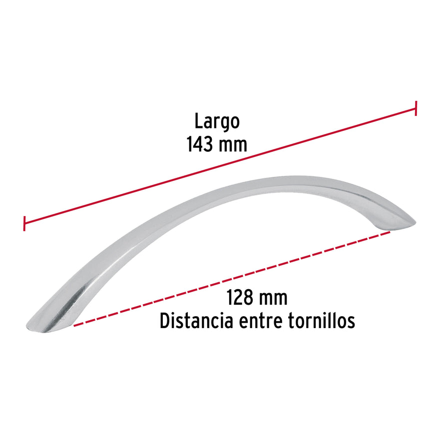 Jaladera metálica de 128mm estilo 'Arco', níquel satinado Caja con 12, 43823