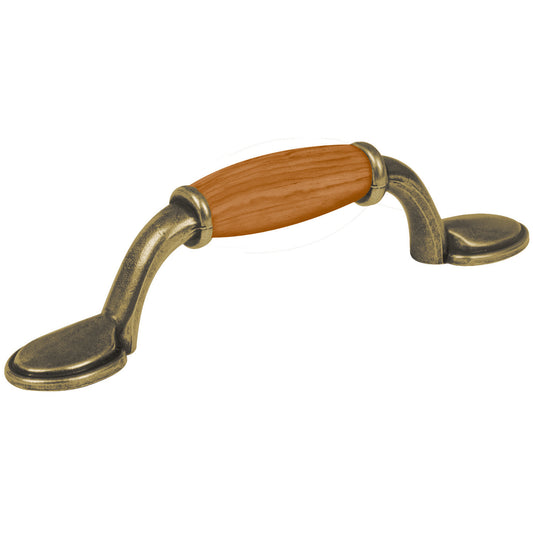 Jaladera metálica de 76mm latón antiguo, inserto tipo madera Caja con 12, 43831