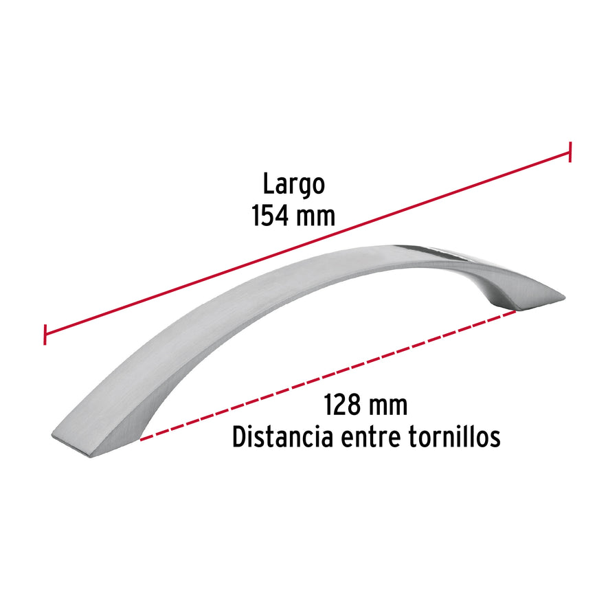 Jaladera metálica de 128mm estilo 'Moderno', níquel satinado Caja con 12, 43377