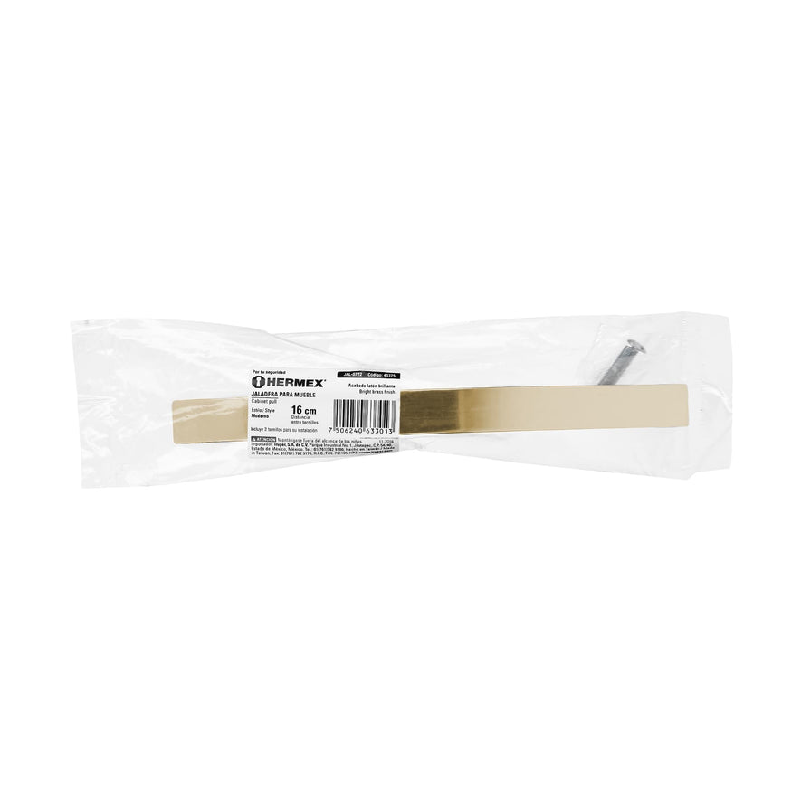 Jaladera metálica de 160mm estilo 'Moderno', latón brillante Caja con 12, 43375