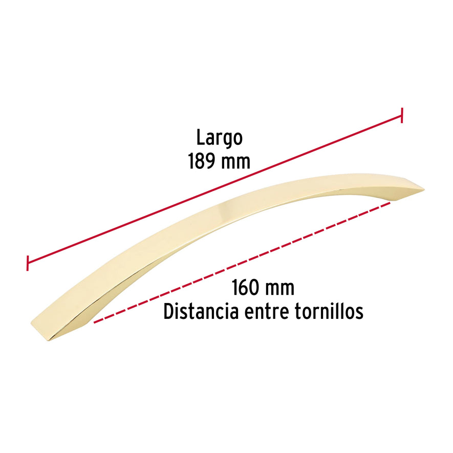 Jaladera metálica de 128mm estilo 'Moderno', latón brillante Caja con 12, 43374