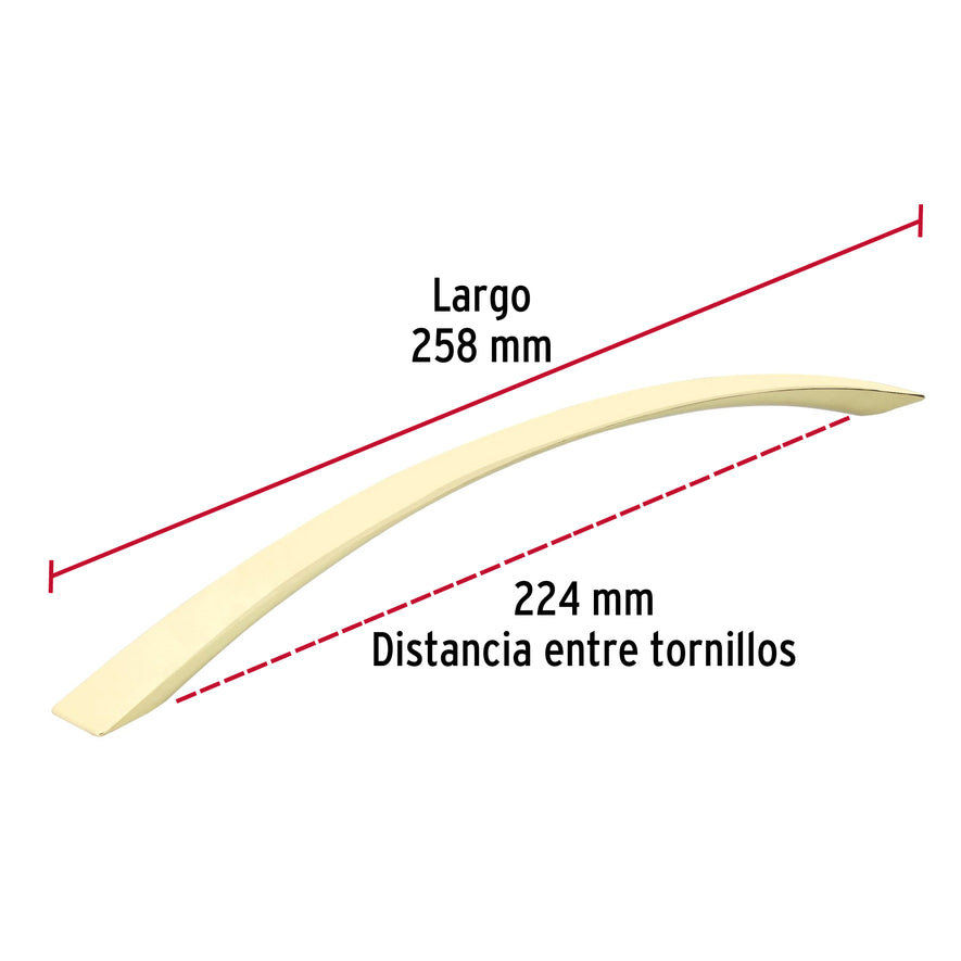 Jaladera metálica de 224mm estilo 'Moderno', latón brillante Caja con 12, 43376