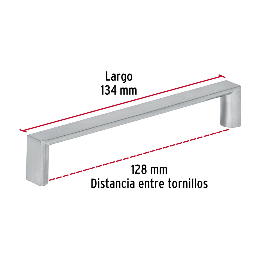 Jaladera metálica de 128mm estilo 'Andamio', níquel satinado Caja con 12, 43902