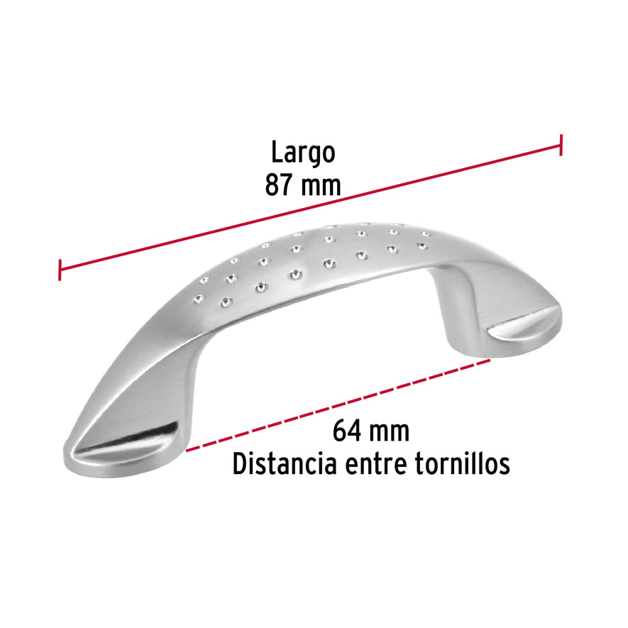 Jaladera metálica de 64mm estilo 'Elipse', níquel satinado Caja con 12, 43619