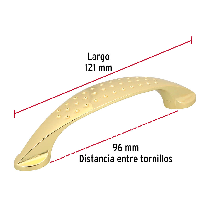 Jaladera metálica de 96mm estilo 'Elipse', latón brillante Caja con 12, 43623