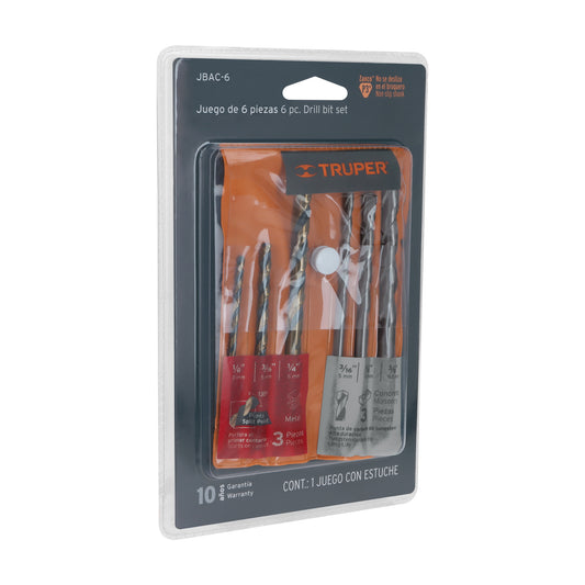 Juego de 6 brocas para metal y concreto, Truper Caja con 6, 11336