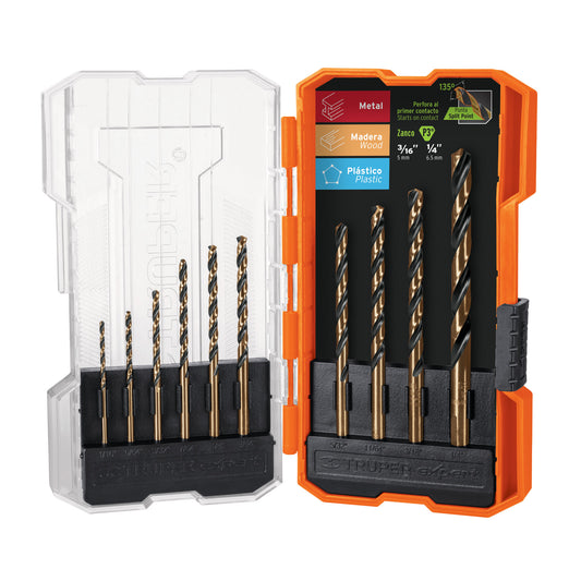 Juego de 10 brocas HSS para metal en estuche, Truper Expert Caja con 3, 11399