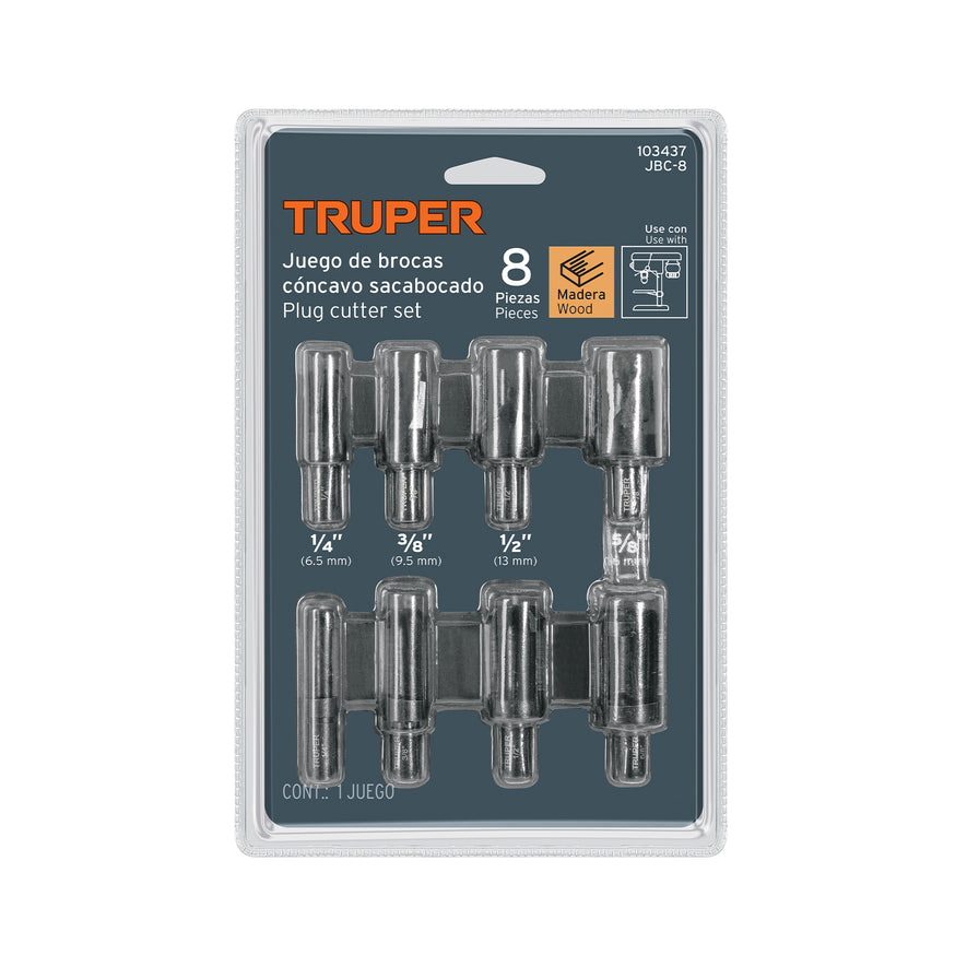 Juego de 8 brocas clavacote para madera, Truper Caja con 4, 103437