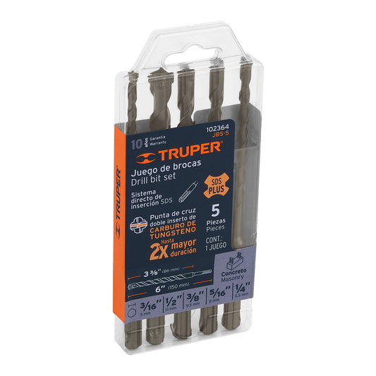 Juego de 5 brocas para concreto SDS Plus, Truper Caja con 4, 102364